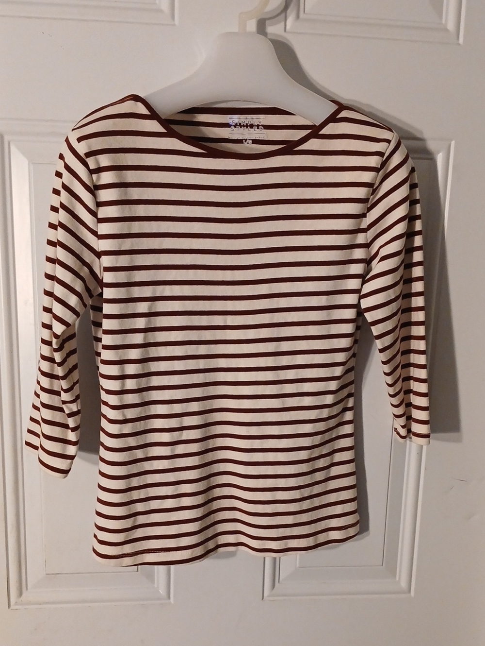 Simply Styled Striped Cream and Brown Boatneck Women's Top